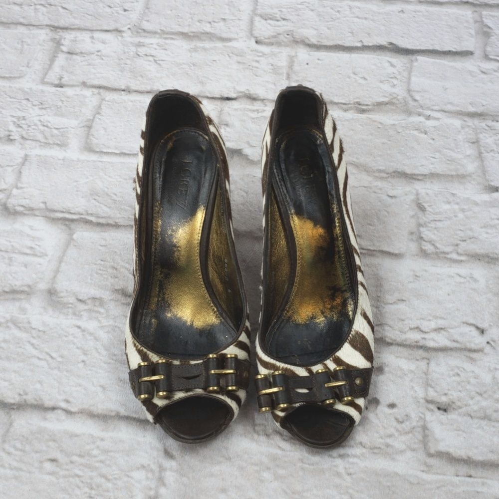 J. Crew Women's Leather Cow Hide Wedge Peeptoe size 6 - Picture 3 of 7